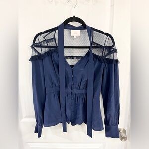 Cinq à Sept Dark Blue Lace Blouse – Size XS – $8